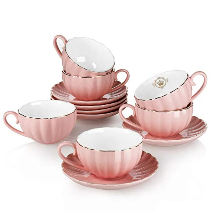 Royal Tea Cups and Saucers with Gold Trim and Gift Box British Coffee Cups Porcelain Tea Set Set of 6 8 oz
Royal Tea Cups and Saucers with Gold Trim and Gift Box British Coffee Cups Porcelain Tea Set Set of 6 8 oz