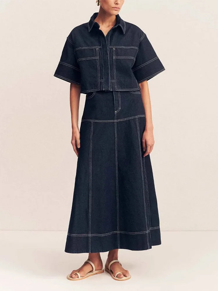 Fashion Denim Shirt Skirt Sets Women Lapel Covered ButtonTop High Waist Split A-line Skirts 2025 Spring Lady Streetwears New
Fashion Denim Shirt Skirt Sets Women Lapel Covered ButtonTop High Waist Split A-line Skirts 2025 Spring Lady Streetwears New