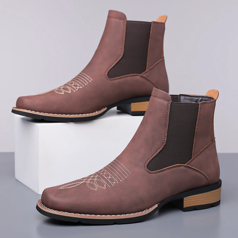 YUYIN Men's Wide Width Embroidered Chelsea Boots Slip-On Elastic Ankle Boots Comfortable Durable High Top Fashion Leather Shoes
YUYIN Men's Wide Width Embroidered Chelsea Boots Slip-On Elastic Ankle Boots Comfortable Durable High Top Fashion Leather Shoes
