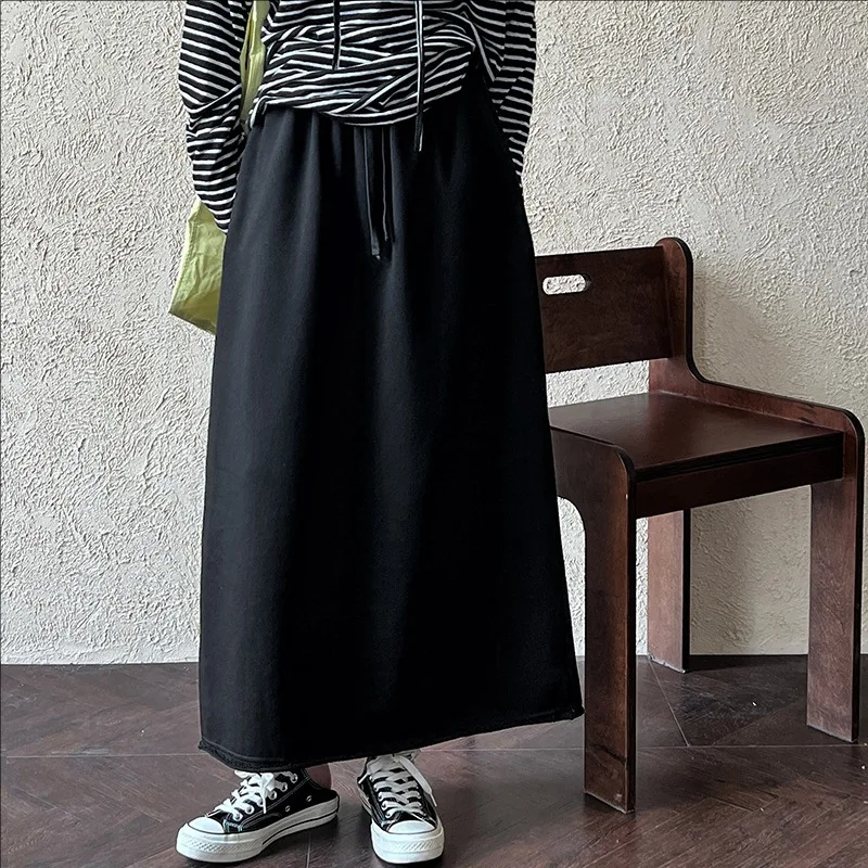 Autumn new casual rolled edge loose elastic waist A-line long skirt women
Autumn new casual rolled edge loose elastic waist A-line long skirt women