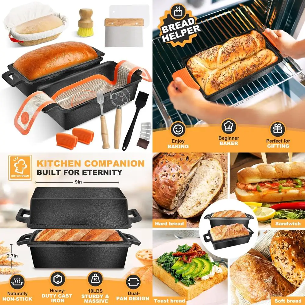 Double 9x5 Inch Covered Cast Iron Bread Pans for Sourdough & Loaf Baking
Double 9x5 Inch Covered Cast Iron Bread Pans for Sourdough & Loaf Baking