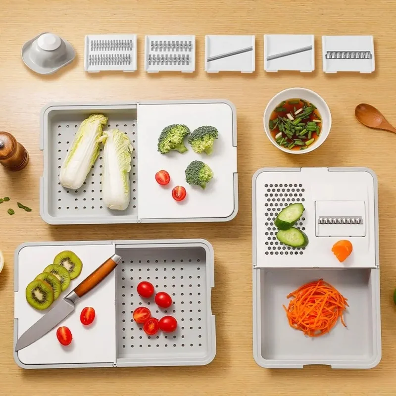 Multifunctional 6-in-1 Vegetable Slicer with Anti-Slip Design, Manual Cutting Board, and Space-Saving Draining Basket
Multifunctional 6-in-1 Vegetable Slicer with Anti-Slip Design, Manual Cutting Board, and Space-Saving Draining Basket