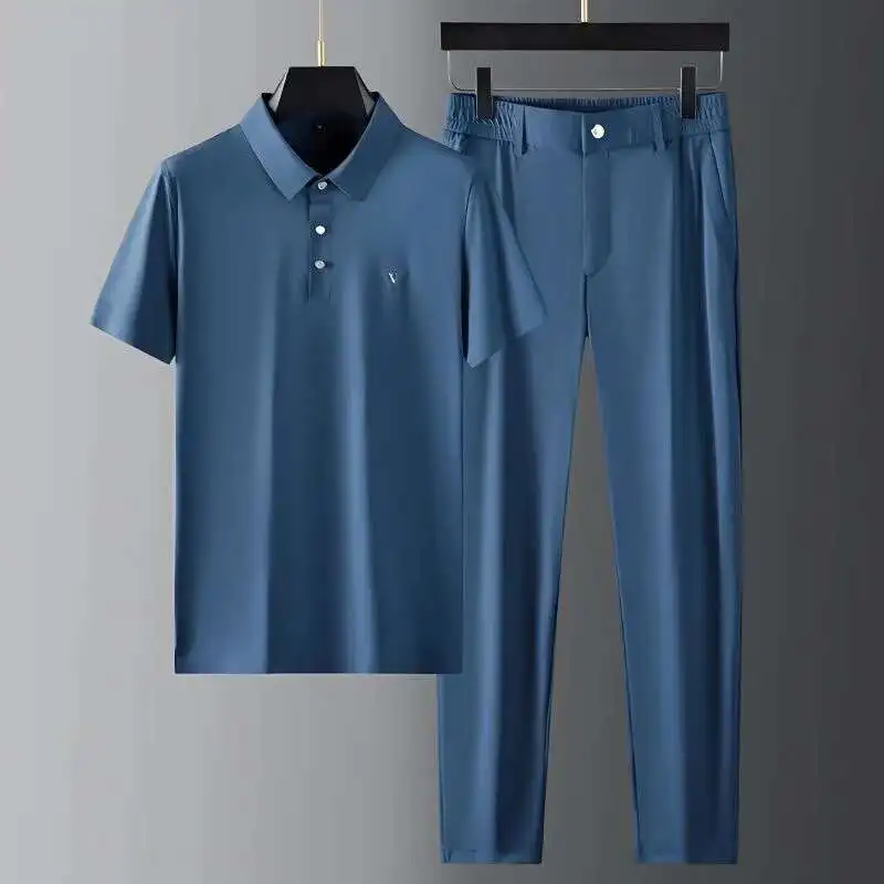 Футболка + брюки, летний деловой костюм с коротким рукавом, мужские удобные быстросохнущие модные повседневные мужские спортивные костюмы из двух предметов с лацканами
Футболка + брюки, летний деловой костюм с коротким рукавом, мужские удобные быстросохнущие модные повседневные мужские спортивные костюмы из двух предметов с лацканами