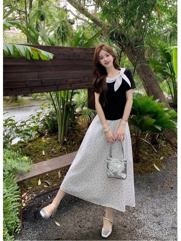 plus Size Elegant Gentle Knot Polka Dot Skirt Top Set Fashionable Commute Style Short Sleeve round Neck A-Line Skirt
plus Size Elegant Gentle Knot Polka Dot Skirt Top Set Fashionable Commute Style Short Sleeve round Neck A-Line Skirt