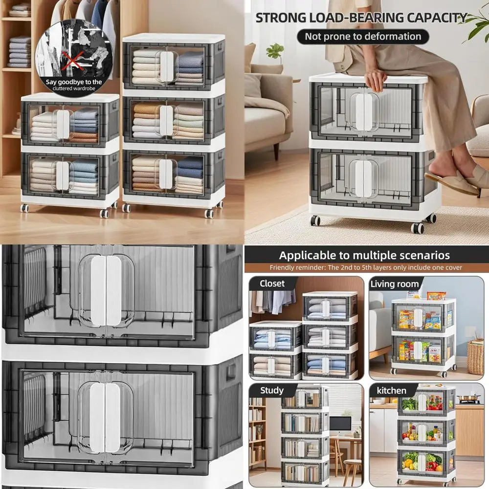 Silent Casters Folding Storage Organizer | Stackable Heavy-Duty Plastic Bin with Clear Door, 3 Sizes, 27.6 4-Layer, White
Silent Casters Folding Storage Organizer | Stackable Heavy-Duty Plastic Bin with Clear Door, 3 Sizes, 27.6 4-Layer, White