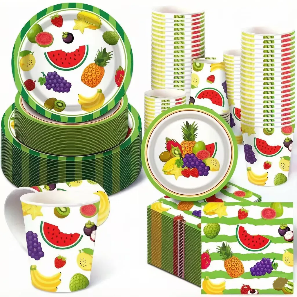 New summer fruit party disposable tableware, paper cup plates, napkins, balloons, children's birthday party supplies decoration
New summer fruit party disposable tableware, paper cup plates, napkins, balloons, children's birthday party supplies decoration