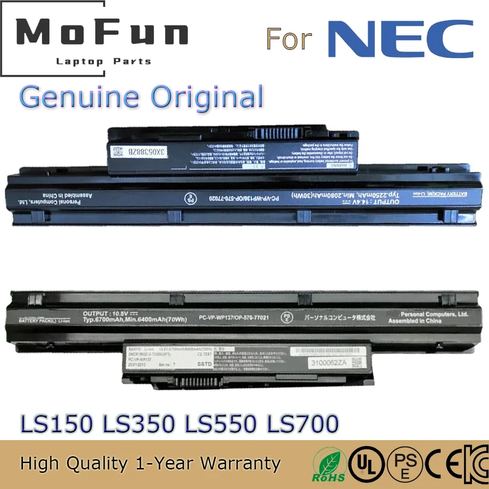 Brand New Original PC-VP-WP136 14.4V 2250mAh Laptop Battery for NEC LS150/N LS550MSR LS350MSR OP-570-77020 PC-VP-WP136 70Wh etc.
Brand New Original PC-VP-WP136 14.4V 2250mAh Laptop Battery for NEC LS150/N LS550MSR LS350MSR OP-570-77020 PC-VP-WP136 70Wh etc.