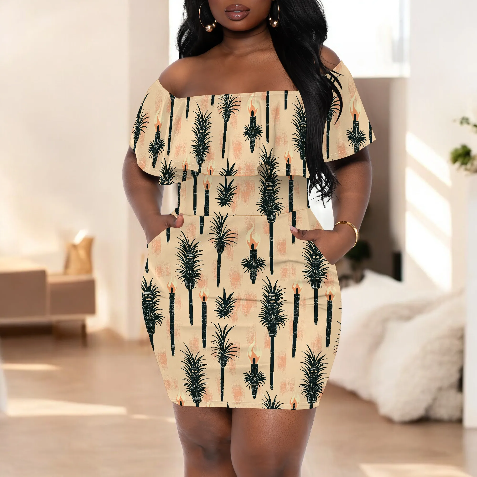 Tropical Print Off-Shoulder Mini Dress Women's Plus Size Summer Beach Party Bodycon Gown S-3XL - Vacation & Cruise Wear
Tropical Print Off-Shoulder Mini Dress Women's Plus Size Summer Beach Party Bodycon Gown S-3XL - Vacation & Cruise Wear
