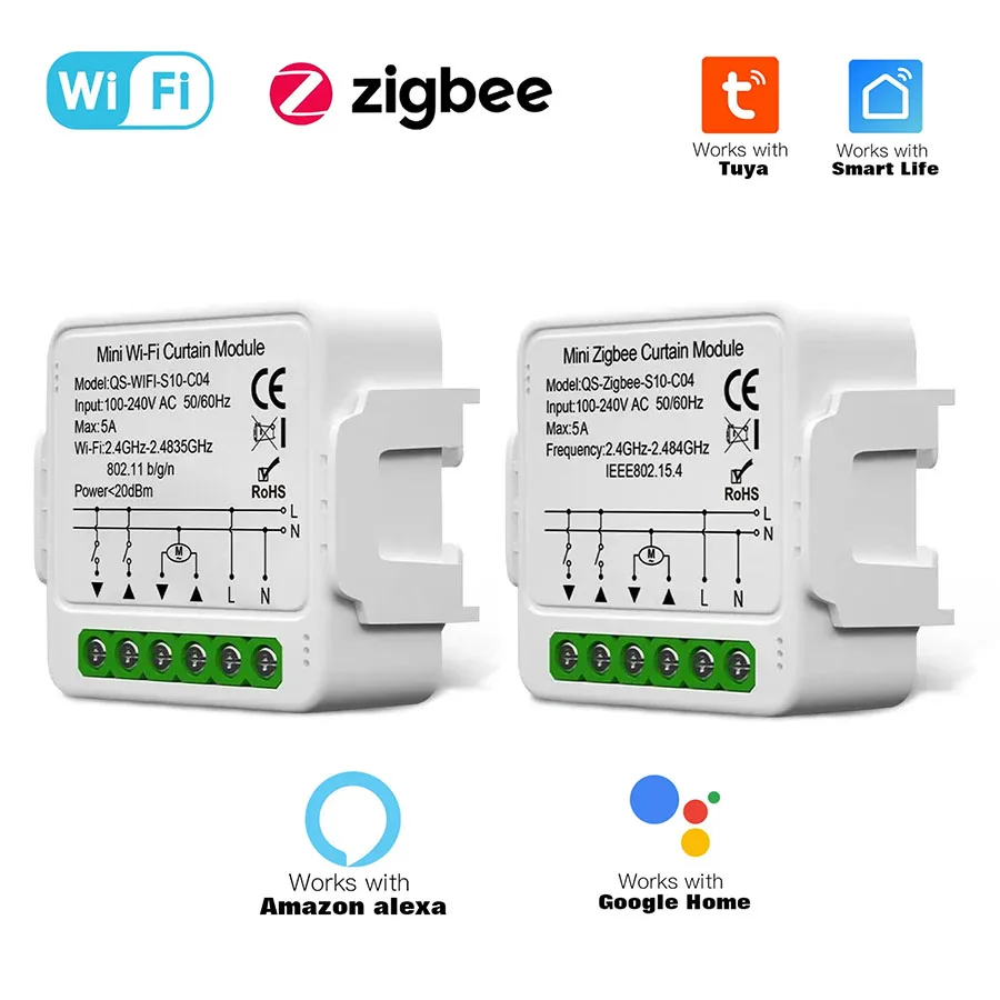 Smart Curtain Module Switch WiFi ZigBee App Remote Control for Roller Blinds Shutter Motor Compatible with Alexa Google Home
Smart Curtain Module Switch WiFi ZigBee App Remote Control for Roller Blinds Shutter Motor Compatible with Alexa Google Home