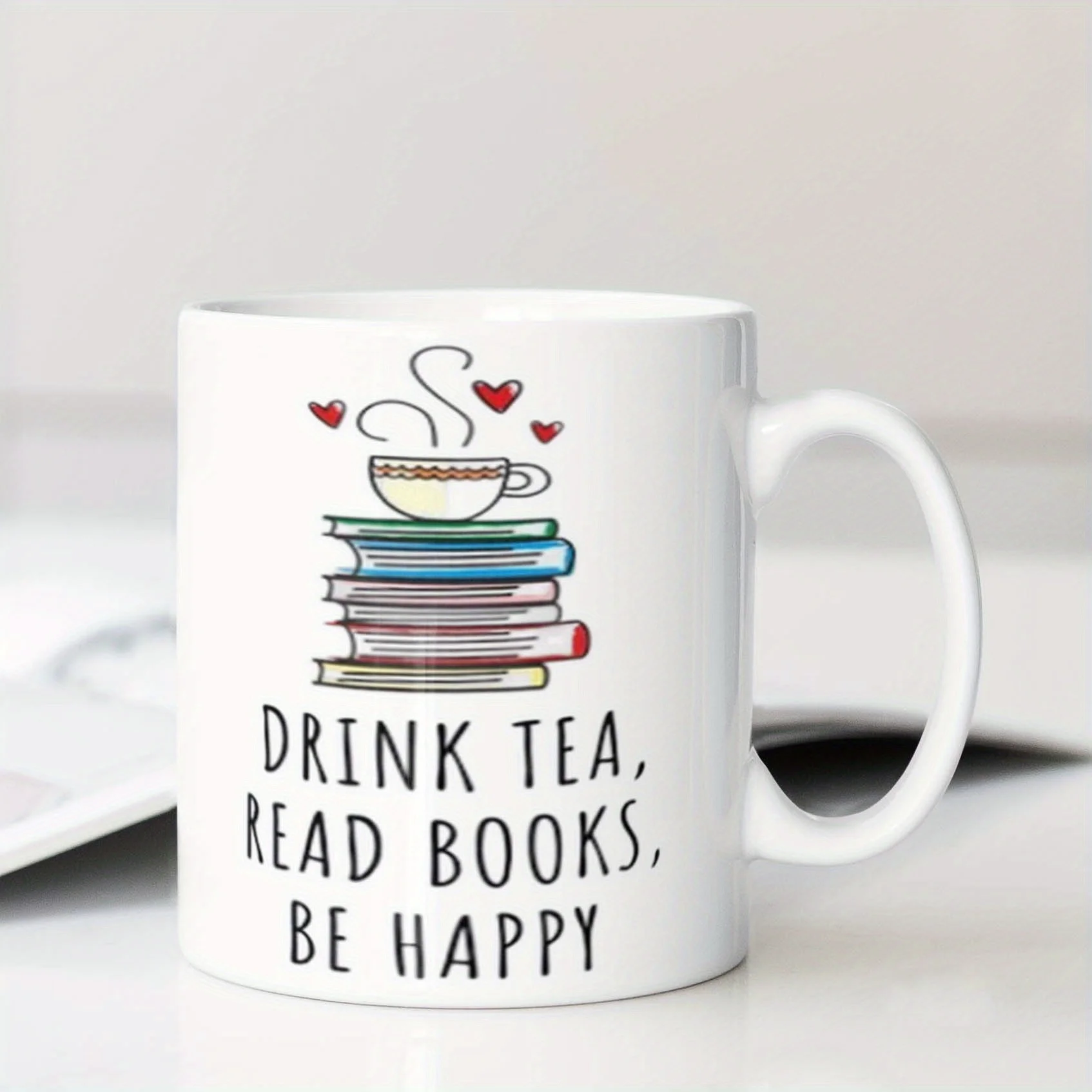 1 многоразовая керамическая кружка | Дизайн «Пить чай, чтение, будьте счастлив» — кофейная кружка, которую можно мыть в посудомоечной машине для любителей чая и книжных червей