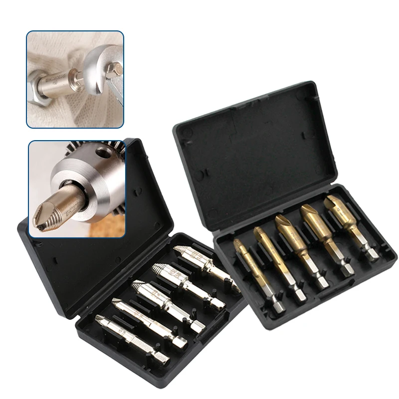 5Pcs/Set Damaged Screw Extractor Kit, Single Head Broken Bolt Remover Tool Set for Stripped Screws with Plastic Box
5Pcs/Set Damaged Screw Extractor Kit, Single Head Broken Bolt Remover Tool Set for Stripped Screws with Plastic Box