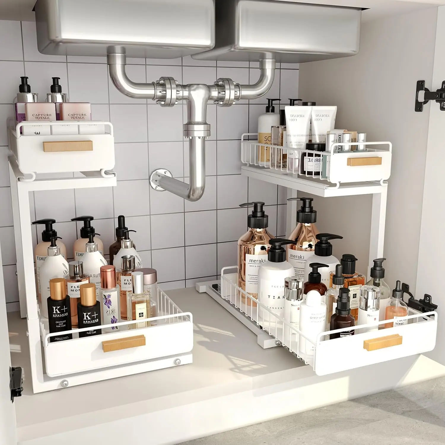 Under Sink Organizer with Adjustable Rails, 2-Tier Pull-Out Drawer for Kitchen & Bathroom Storage, White, 2-Pack
Under Sink Organizer with Adjustable Rails, 2-Tier Pull-Out Drawer for Kitchen & Bathroom Storage, White, 2-Pack