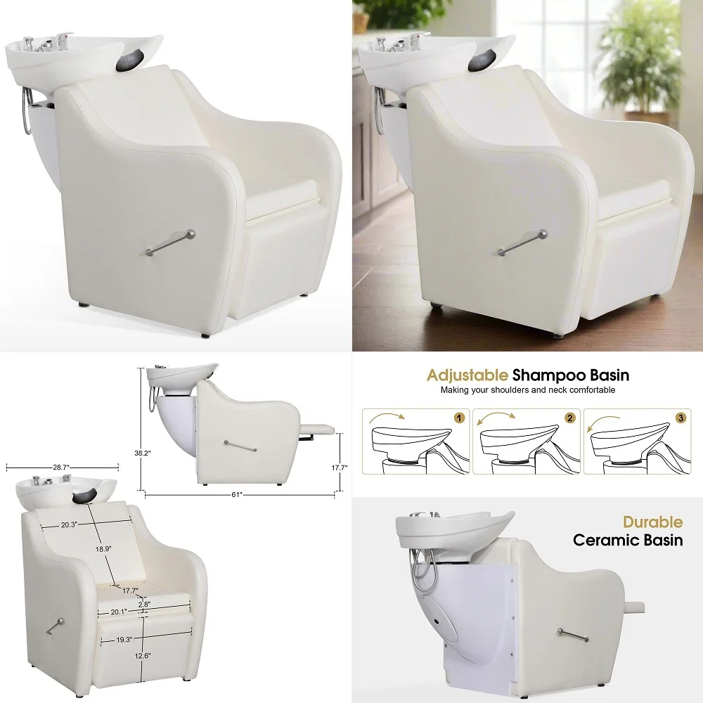Backwash Shampoo Station Chair with Legrest, UPC Ceramic Shampoo Bowl and Chair Set for Home Salon, Barbershop 9089 Off White
Backwash Shampoo Station Chair with Legrest, UPC Ceramic Shampoo Bowl and Chair Set for Home Salon, Barbershop 9089 Off White