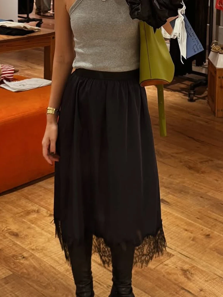 Retro Design Half Skirt Black Satin Lace Trim Splicing Commute Women's High Waist A-Line Skirt Casual Style Non-Stretch
Retro Design Half Skirt Black Satin Lace Trim Splicing Commute Women's High Waist A-Line Skirt Casual Style Non-Stretch
