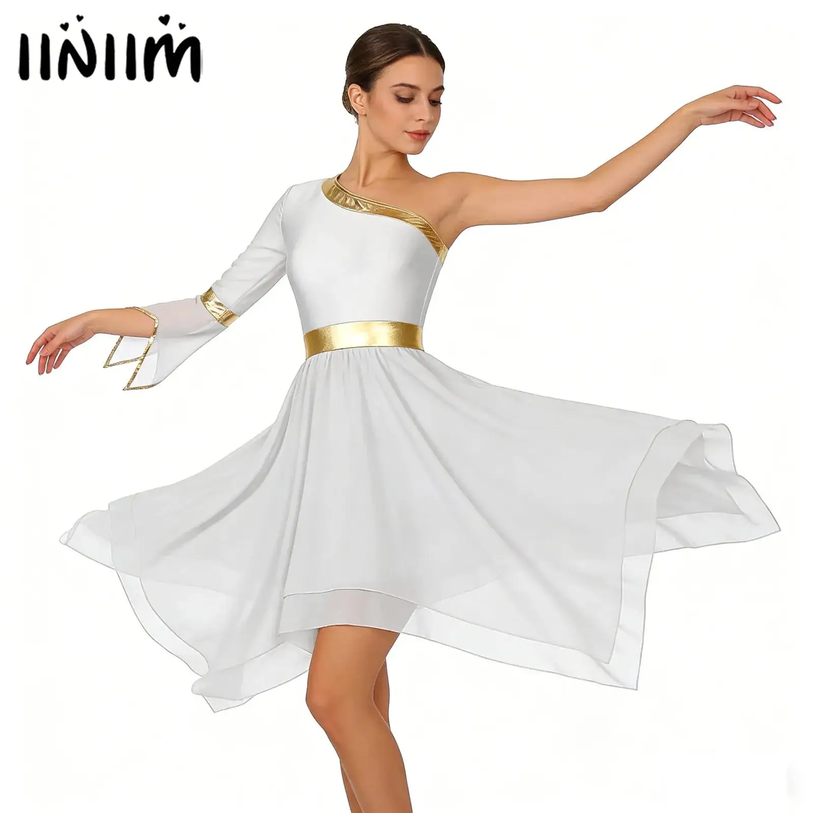 Womens Patchwork Praise Lyrical Dance Tunic Dress One Shoulder Sequin Trim Flare Sleeve Liturgical Robe Dresses Worship Costume
Womens Patchwork Praise Lyrical Dance Tunic Dress One Shoulder Sequin Trim Flare Sleeve Liturgical Robe Dresses Worship Costume