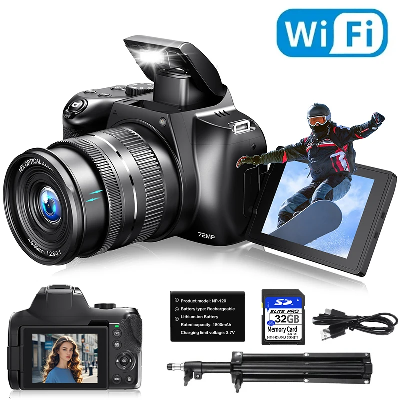 Digital Camera 4K 72MP WIFI Web Cam Vlog Video Recorder YouTube Digital Photography Camera 12X Optical Zoom 3 lnch IPS Flip Scre
Digital Camera 4K 72MP WIFI Web Cam Vlog Video Recorder YouTube Digital Photography Camera 12X Optical Zoom 3 lnch IPS Flip Scre