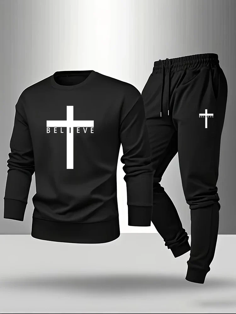 Jesus Cross Print Men Longsleeve T-shirt & Sweatpants Urban Casual Sweatshirt Outfit Autumn Home Outdoor Comfort Warm Men's Set
Jesus Cross Print Men Longsleeve T-shirt & Sweatpants Urban Casual Sweatshirt Outfit Autumn Home Outdoor Comfort Warm Men's Set