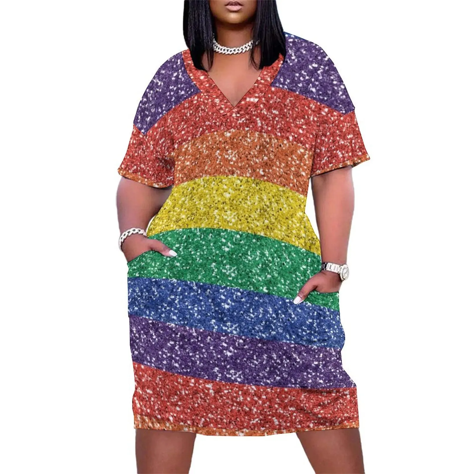 Rainbow Glitter Sequin Look Glam Sparkle Pride Loose Pocket Dress dress for woman women's evening dresses dress dresses
Rainbow Glitter Sequin Look Glam Sparkle Pride Loose Pocket Dress dress for woman women's evening dresses dress dresses