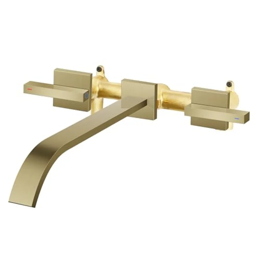 Wall Mount Tub Filler for Modern Bathrooms, Brushed Gold Brass, Long Spout Reach with 2-Level Handles and Included Brass Rough-
Wall Mount Tub Filler for Modern Bathrooms, Brushed Gold Brass, Long Spout Reach with 2-Level Handles and Included Brass Rough-