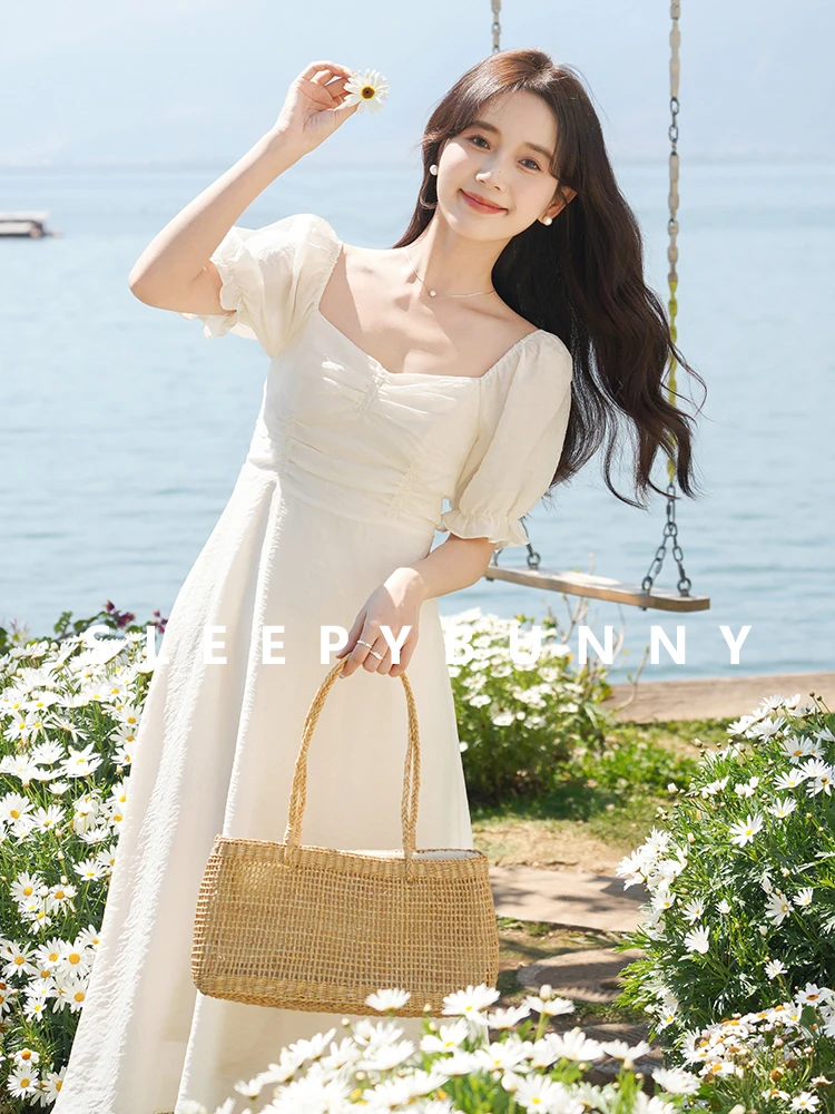 Square Neck Puff Sleeve Ruched Midi Dress, Summer Elegant Slim Fit A-Line Holiday Long Dress with Romantic Cottagecore Style
Square Neck Puff Sleeve Ruched Midi Dress, Summer Elegant Slim Fit A-Line Holiday Long Dress with Romantic Cottagecore Style