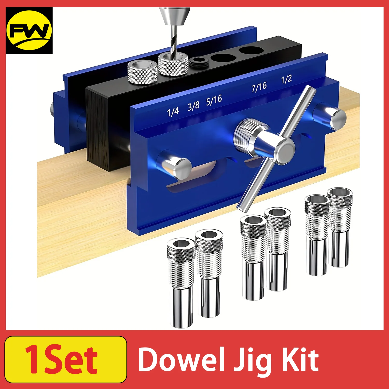 Self Centering Dowel Jig Kit, Drill Guide Jig Block for Straight Holes with 6Pcs Drill Bushings for Woodworking
Self Centering Dowel Jig Kit, Drill Guide Jig Block for Straight Holes with 6Pcs Drill Bushings for Woodworking