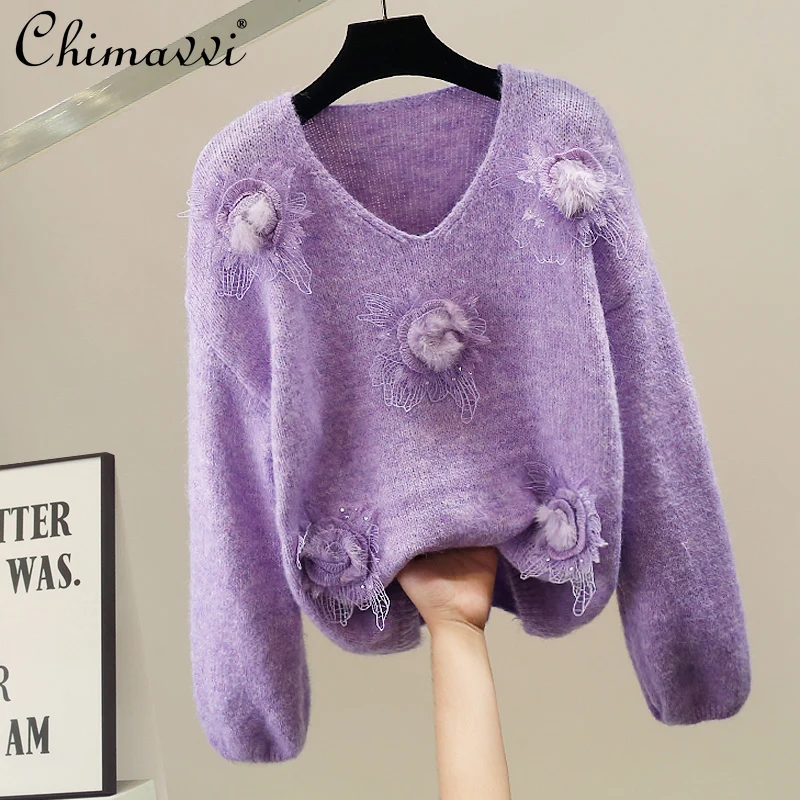 Korean Fashion Heavy 3D Flower Sweater Autumn and Winter New Sweet Girl Long Sleeve Loose Elegant Pullover Knitted Top Women
Korean Fashion Heavy 3D Flower Sweater Autumn and Winter New Sweet Girl Long Sleeve Loose Elegant Pullover Knitted Top Women