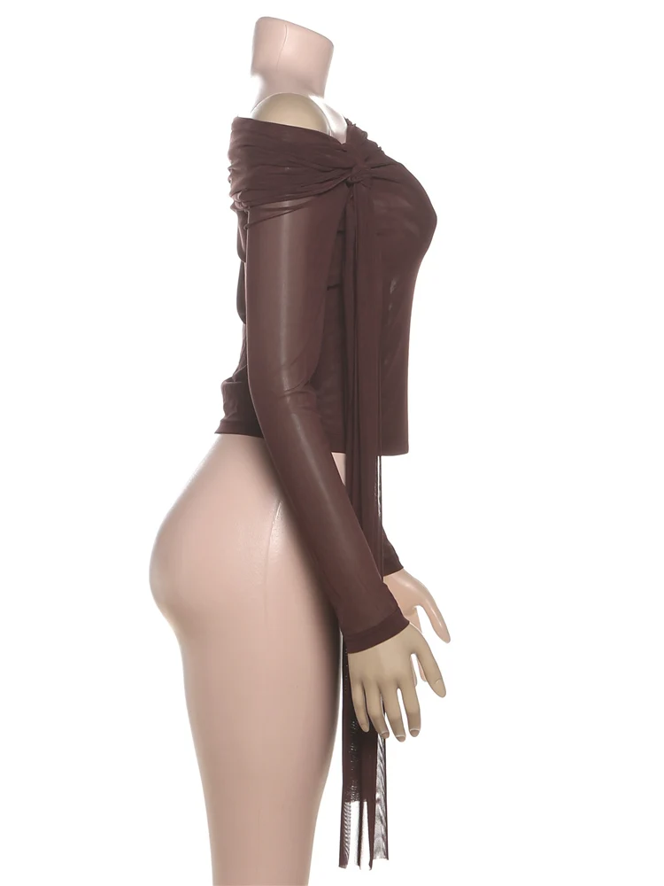 Weird Puss Asymmetry Crop Top Women See Through Sexy Chic Lapel Skew Collar Ribbon Long Sleeve Elegant Stretch Wild Basic Tees
Weird Puss Asymmetry Crop Top Women See Through Sexy Chic Lapel Skew Collar Ribbon Long Sleeve Elegant Stretch Wild Basic Tees