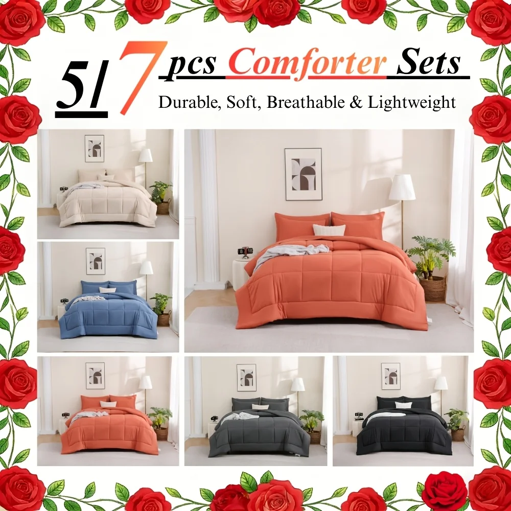 5/7pcs Queen Comforter Set - Bed In A Bag Set, Bedding Sets With Box Stitches All Season Quilted Comforter, Flat Sheet, Fitted Sheet, Pillowcases, Queen/King Available, Local Warehouse
5/7pcs Queen Comforter Set - Bed In A Bag Set, Bedding Sets With Box Stitches All Season Quilted Comforter, Flat Sheet, Fitted Sheet, Pillowcases, Queen/King Available, Local Warehouse