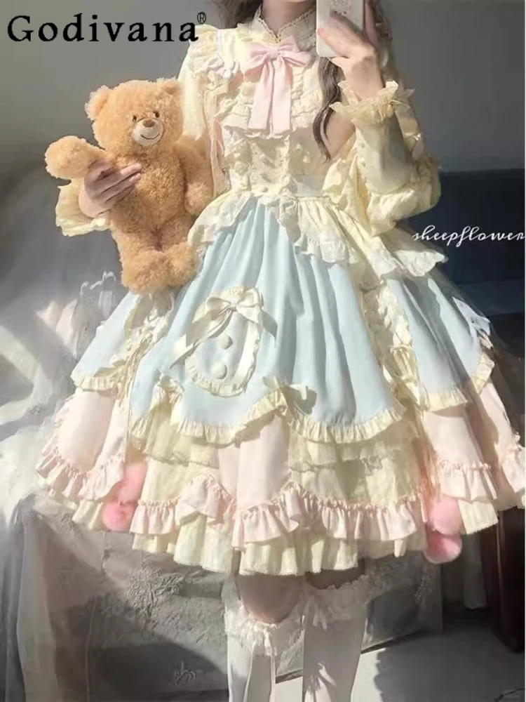 French Cute Sweet Dopamine Blue Pink Lolita Long Sleeve Temperament Dress OP Cos Comics Bow Fluffy Princess Dress Women
French Cute Sweet Dopamine Blue Pink Lolita Long Sleeve Temperament Dress OP Cos Comics Bow Fluffy Princess Dress Women
