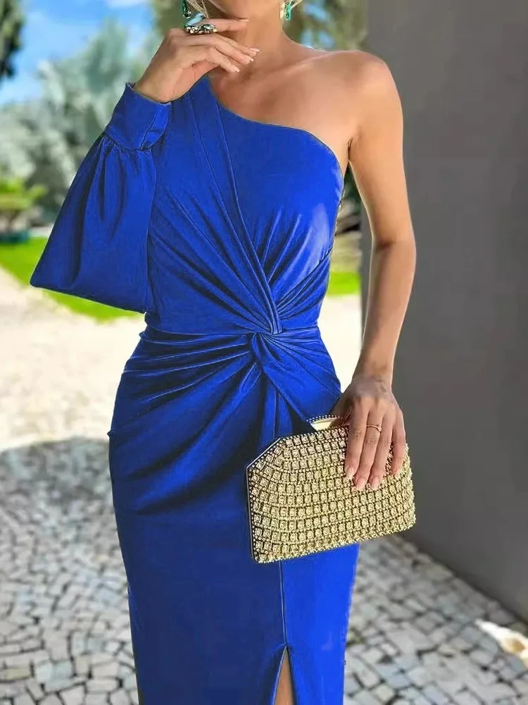 Sexy Dress Summer New Style Oblique Shoulder Slit Solid Color Slim Fit One-line Collar Robe Office Business Party Prom Vestidos
Sexy Dress Summer New Style Oblique Shoulder Slit Solid Color Slim Fit One-line Collar Robe Office Business Party Prom Vestidos