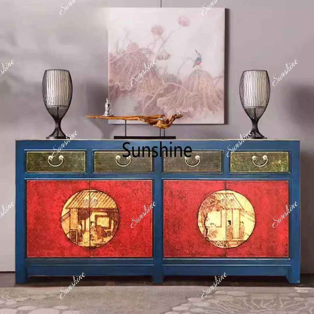 Old retro solid wood painted dining side cabinet simple decorative cabinet
Old retro solid wood painted dining side cabinet simple decorative cabinet