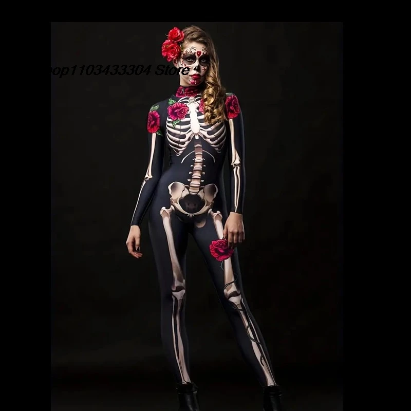 Girl Halloween Ghost Bride Theme Party Dress Up Costume, Hollow Out and Rose Pattern Printed Long Sleeve Slim Jumpsuit for Women
Girl Halloween Ghost Bride Theme Party Dress Up Costume, Hollow Out and Rose Pattern Printed Long Sleeve Slim Jumpsuit for Women