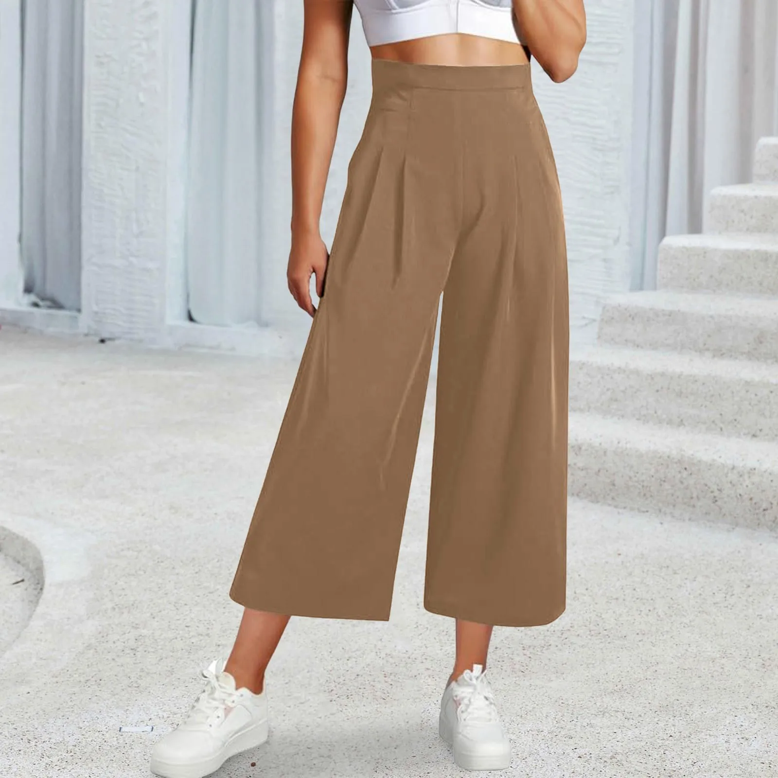 High Waist Wide Leg Womens Pants Pleated Elastic Waist Calf-Length Female Trousers Solid Color Casual Basics Women Pants
High Waist Wide Leg Womens Pants Pleated Elastic Waist Calf-Length Female Trousers Solid Color Casual Basics Women Pants