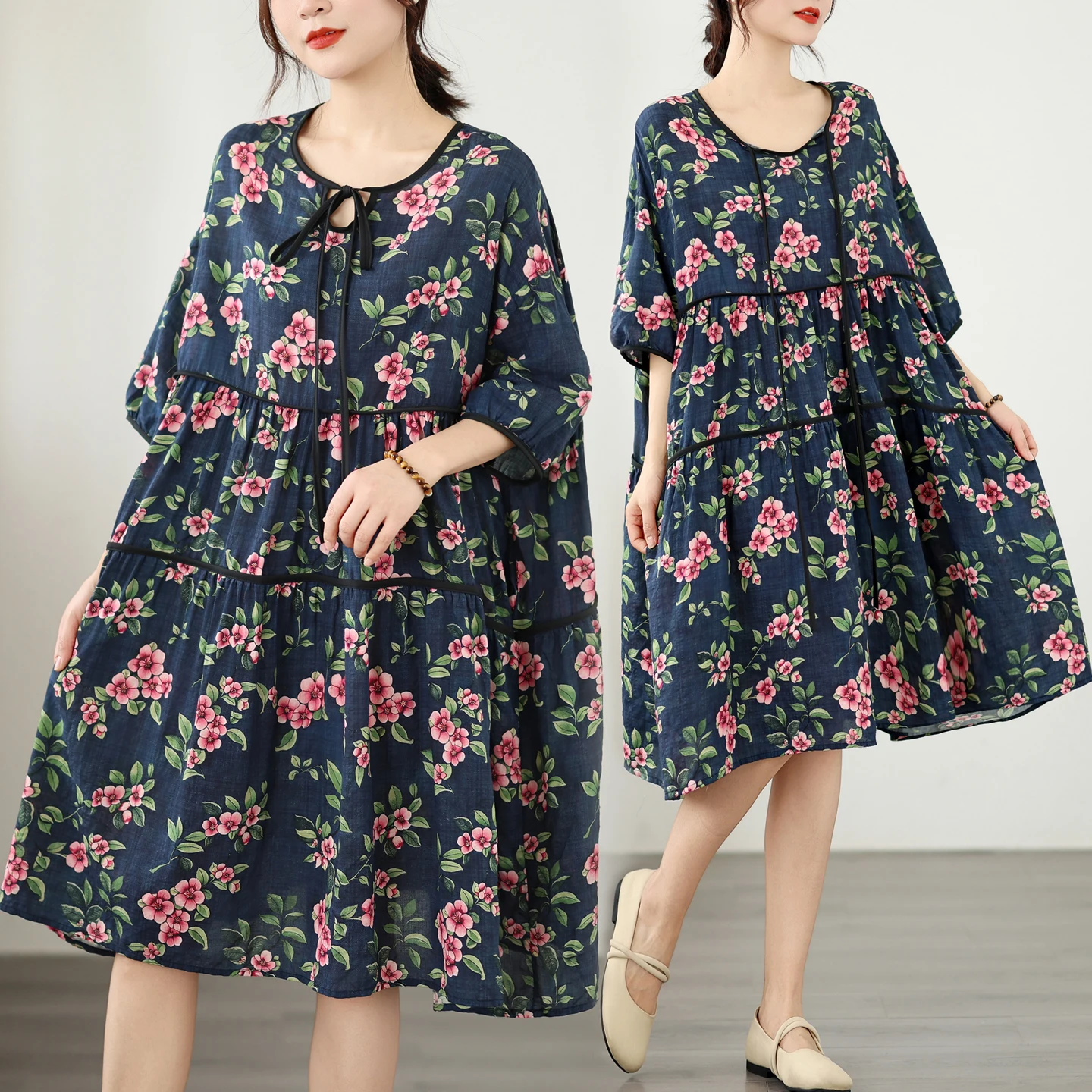 Summer Large Size Cotton Linen Print Collar Rope Loose Elegant Slimming Versatile Dress Artistic Style High Waist A-Line Skirt
Summer Large Size Cotton Linen Print Collar Rope Loose Elegant Slimming Versatile Dress Artistic Style High Waist A-Line Skirt