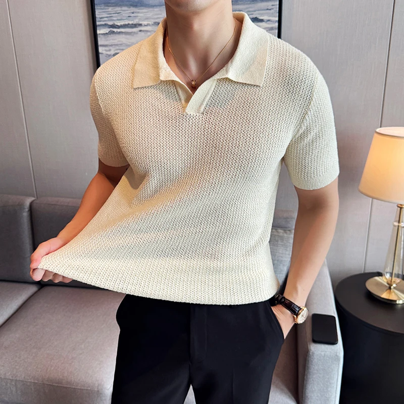 Hollow Knit Short Sleeved T-shirt Summer Casual Business V-neck Polo Shirt Breathable Cool Office Social Lapel Polo Tshirts 4xl
Hollow Knit Short Sleeved T-shirt Summer Casual Business V-neck Polo Shirt Breathable Cool Office Social Lapel Polo Tshirts 4xl