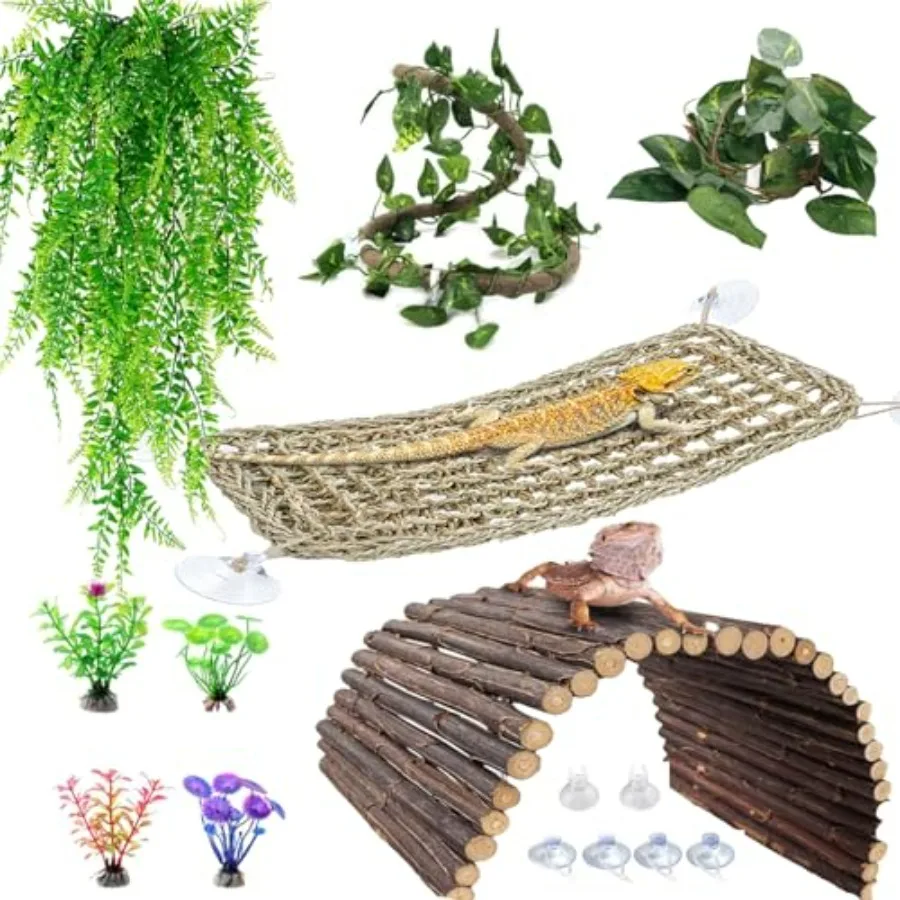 Bearded Dragon Tank Accessories, Reptile Mat Hammock Plants Bridge Jungle Climber Vines Terrarium Decorations for Leopard Gecko
Bearded Dragon Tank Accessories, Reptile Mat Hammock Plants Bridge Jungle Climber Vines Terrarium Decorations for Leopard Gecko