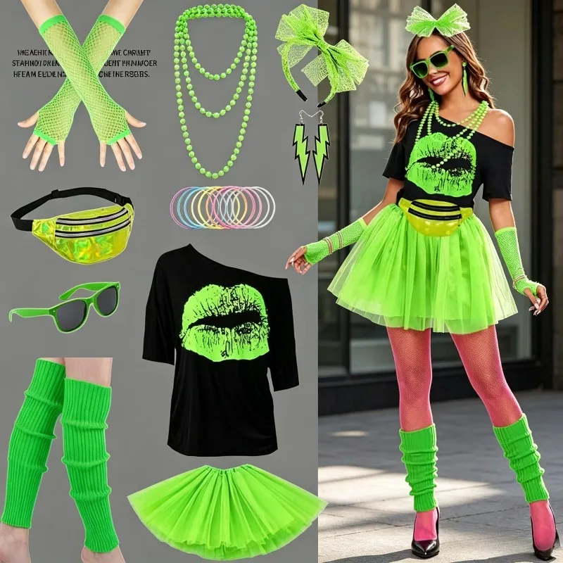 1980s Tutu Skirt Set Off Shoulder T-shirt Waist Bag Necklace Bracelet Earrings Foot Set Performance Set
1980s Tutu Skirt Set Off Shoulder T-shirt Waist Bag Necklace Bracelet Earrings Foot Set Performance Set
