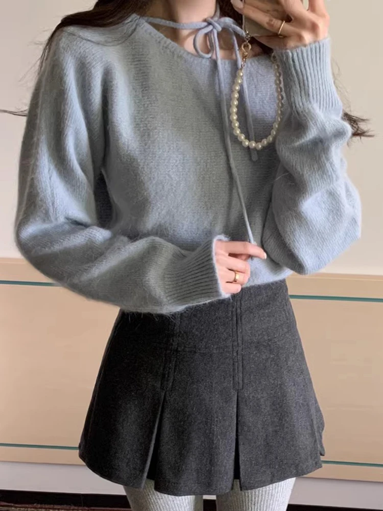 Korean Irregular Halter Lace-Up Sweater for Women Simple All-Match Loose Soft Knitwear Female Spring Trendy Pullover
Korean Irregular Halter Lace-Up Sweater for Women Simple All-Match Loose Soft Knitwear Female Spring Trendy Pullover