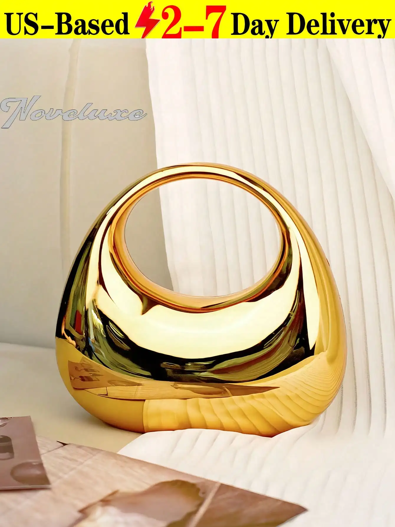 Gold Crescent-Shaped Acrylic Mirror Handbag, Chain Crossbody for Evening Events
Gold Crescent-Shaped Acrylic Mirror Handbag, Chain Crossbody for Evening Events