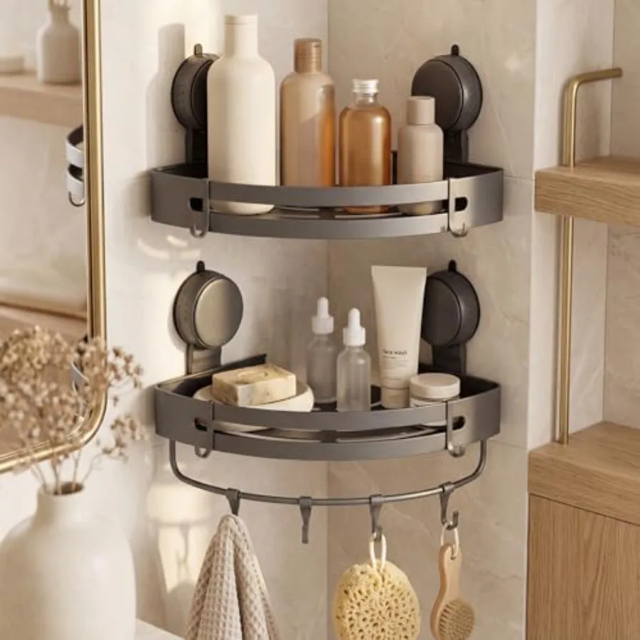 Suction Cup Shower Caddy Gray,Single 1.77 Inch High No-Drilling Aluminum Bathroom Organizer with Towel Bar and Hooks, Moder wal
Suction Cup Shower Caddy Gray,Single 1.77 Inch High No-Drilling Aluminum Bathroom Organizer with Towel Bar and Hooks, Moder wal