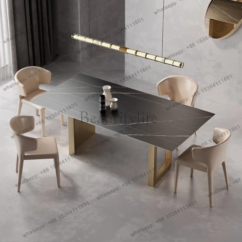 Italian light luxury stainless steel rock slab dining table modern simple rectangular high-end dining table
Italian light luxury stainless steel rock slab dining table modern simple rectangular high-end dining table