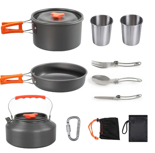Outdoor camping pot, teapot set, tableware combination, portable picnic cookware combination three-piece set
Outdoor camping pot, teapot set, tableware combination, portable picnic cookware combination three-piece set