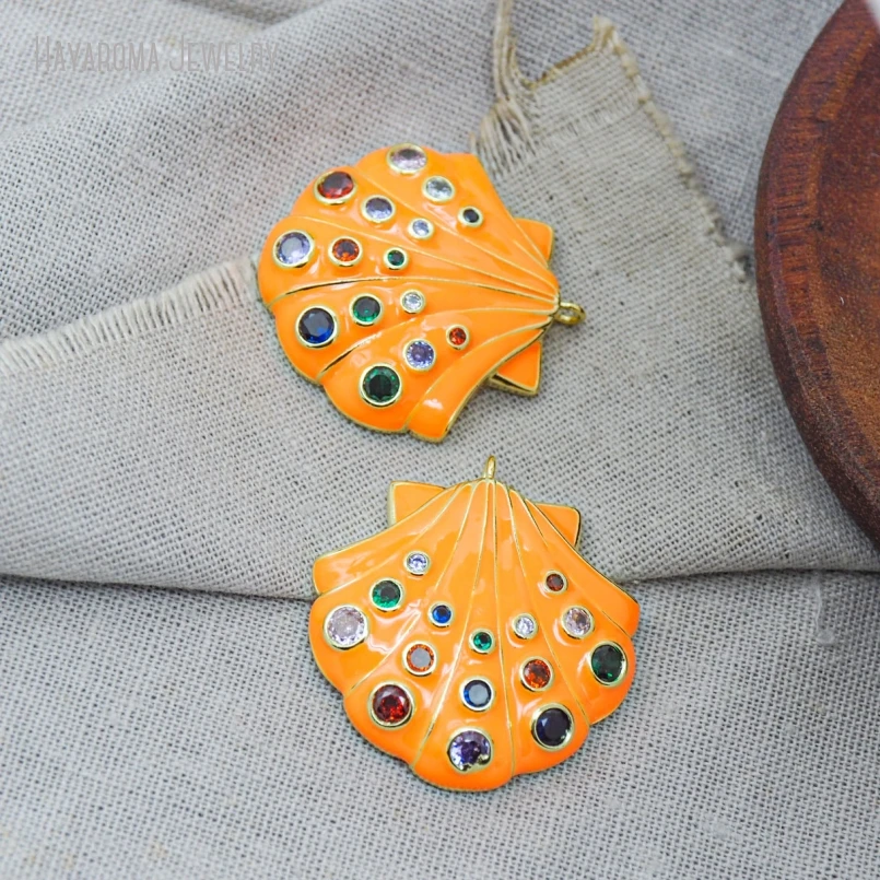 5Pcs Enamel Copper Jewelry Invisible Setting Wholesale Metal Cubic Zirconia Nautical Shell Shape Gold Color Orange Pendant
5Pcs Enamel Copper Jewelry Invisible Setting Wholesale Metal Cubic Zirconia Nautical Shell Shape Gold Color Orange Pendant