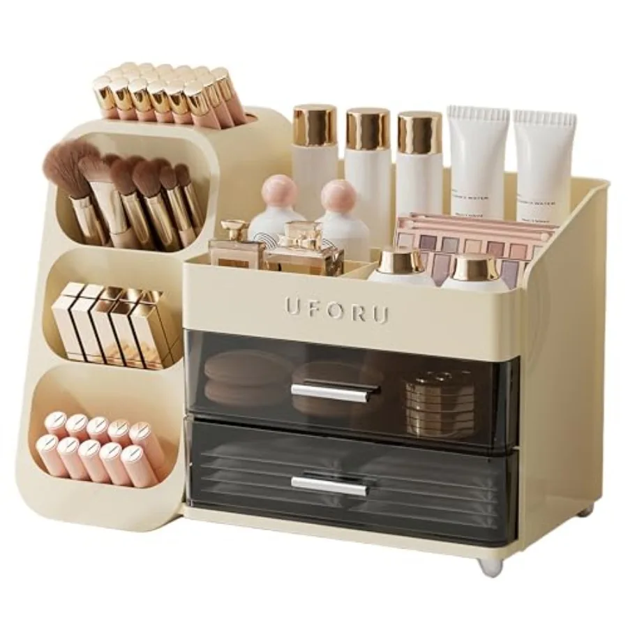 Makeup Organizer for Vanity with Brush Holder, Large Capacity Bathroom Countertop Skincare Organizer with 2 Drawers, Cosmetic D
Makeup Organizer for Vanity with Brush Holder, Large Capacity Bathroom Countertop Skincare Organizer with 2 Drawers, Cosmetic D