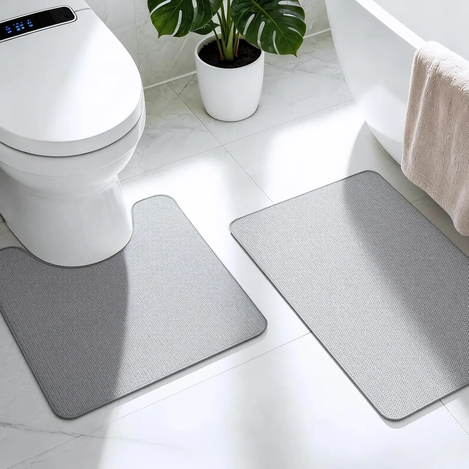 2-Piece Bathroom Rugs Set, Quick Dry Non Slip Thin Bath Mat & U-Shaped Toilet Rug, Machine Washable, Grey
2-Piece Bathroom Rugs Set, Quick Dry Non Slip Thin Bath Mat & U-Shaped Toilet Rug, Machine Washable, Grey