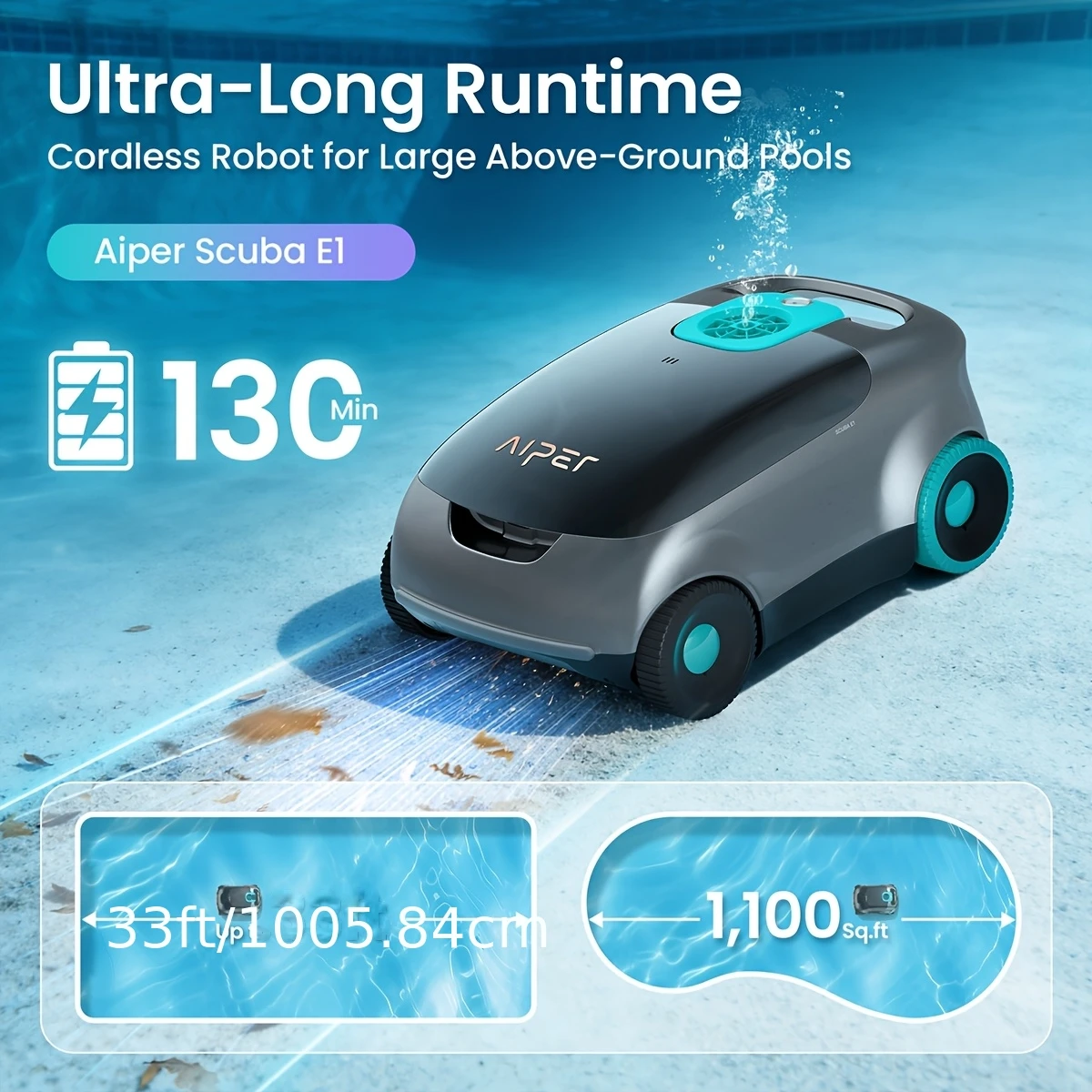 AIPER Scuba E1 Refurbished Cordless Robotic Pool Cleaner, for Above Ground Pools Up to 1100 Sqft, Advanced Filtration System Tri Motor Powerful Vacuum
AIPER Scuba E1 Refurbished Cordless Robotic Pool Cleaner, for Above Ground Pools Up to 1100 Sqft, Advanced Filtration System Tri Motor Powerful Vacuum
