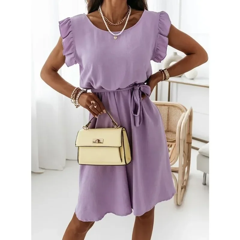 2025 Summer New Women Casual Round Neck Sleeveless Dress Ladies's Small Flying Sleeve Waist Tied Dresses
2025 Summer New Women Casual Round Neck Sleeveless Dress Ladies's Small Flying Sleeve Waist Tied Dresses