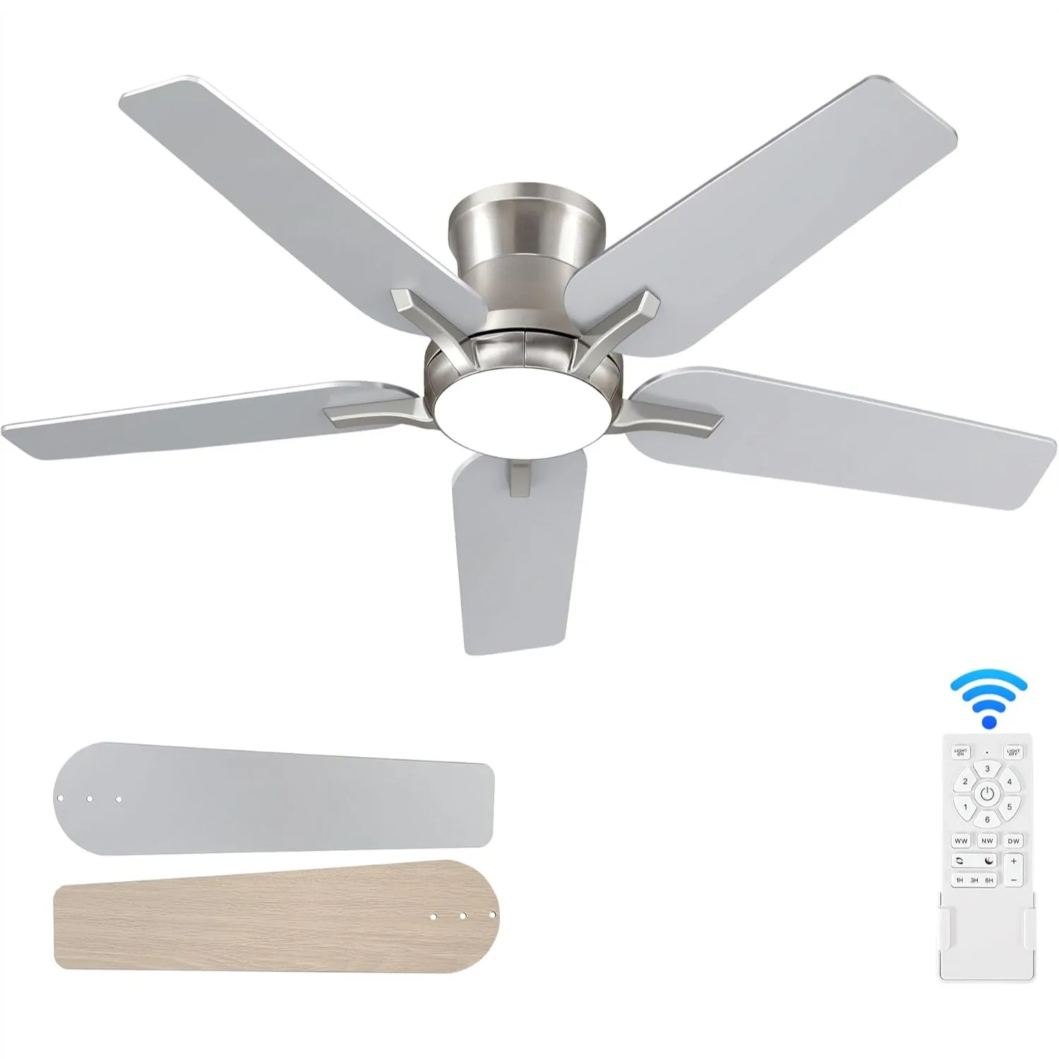 42 Inch Ceiling Fan with Light and Remote, Brushed Nickel Low Profile Flush Mount for Bedroom Living Room Patio, Dimmable 6
42 Inch Ceiling Fan with Light and Remote, Brushed Nickel Low Profile Flush Mount for Bedroom Living Room Patio, Dimmable 6