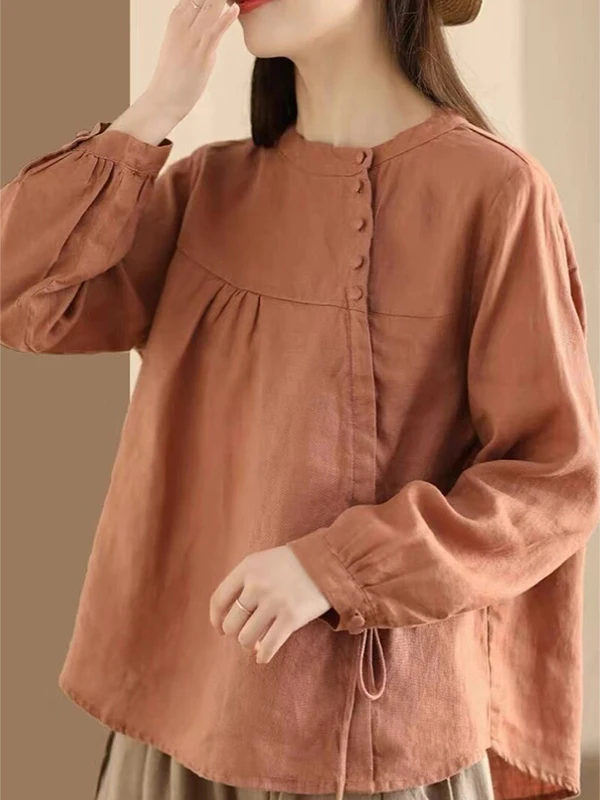 Retro Loose Casual Linen Long Sleeve Shirt Women's Early Autumn New Style Comfortable Breathable Ladies Top round Neck
Retro Loose Casual Linen Long Sleeve Shirt Women's Early Autumn New Style Comfortable Breathable Ladies Top round Neck