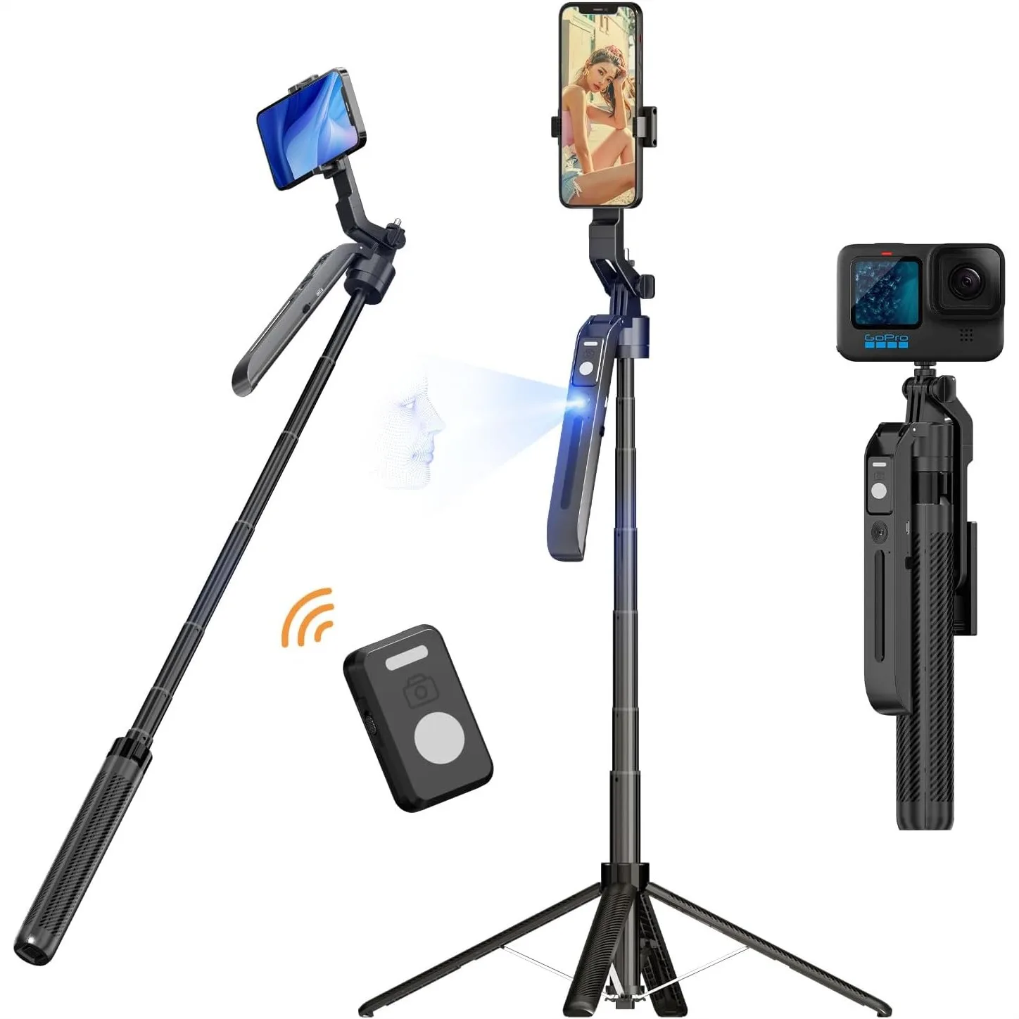Auto Face Tracking Tripod with Remote, 70" Extendable 360° Selfie Stick for iPhone Android, Phone Holder for Video Recording
Auto Face Tracking Tripod with Remote, 70" Extendable 360° Selfie Stick for iPhone Android, Phone Holder for Video Recording